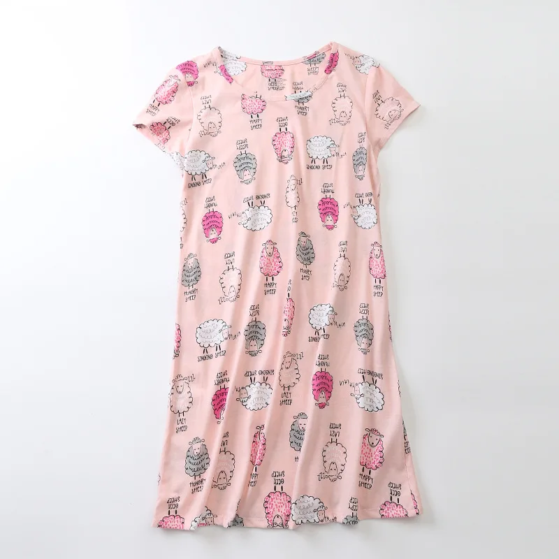 

Brand Designer Homewear Women Casual Cartoon nightgown Ladies Loose Cotton nightdress Female Round collar Oversize sleep dress