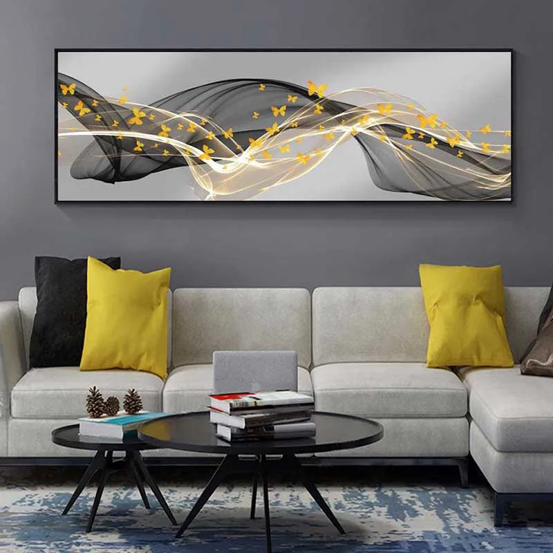 Nordic Abstract Gold Black Ribbon Canvas Painting Deer Tree Posters and Prints Wall Pictures Living Room Home Decor No Frame