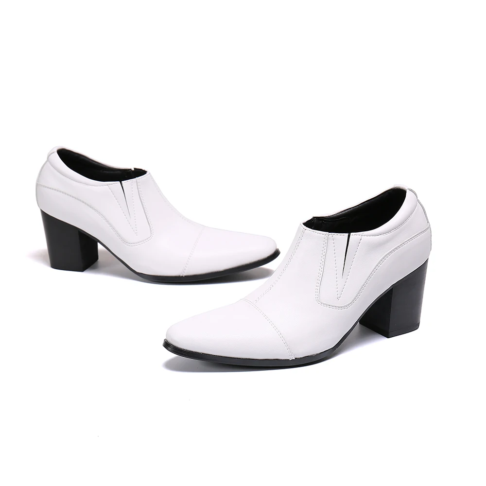 Fashion Men Mid Heel Slip on Shoes Solid Genuine Leather Wedding Dress Shoes Male Increase Height Business Office Shoes Big Size