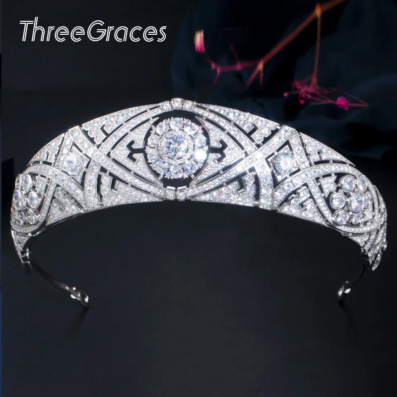 

ThreeGraces Brilliant Cubic Zircon Rround Tiaras Headdress and Crowns for Brides Luxury Wedding Ladies Engagement Jewelry HA023