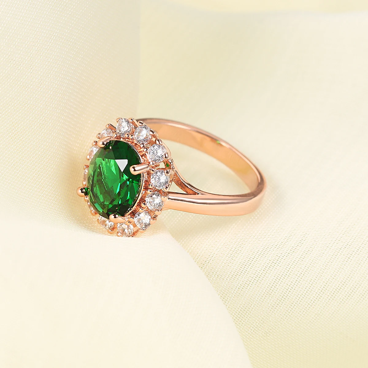 Green Rhinestone Green Ring Rose Gold Color Crystal Fashion Crystal Anniversary Jewelry For Women anel DFR088