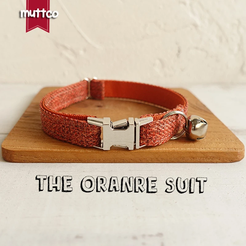 

10pcs/lot MUTTCO handmade kitten collar THE ORANGE SUIT gentleman pet products personalized ID collar for small cat UCC069