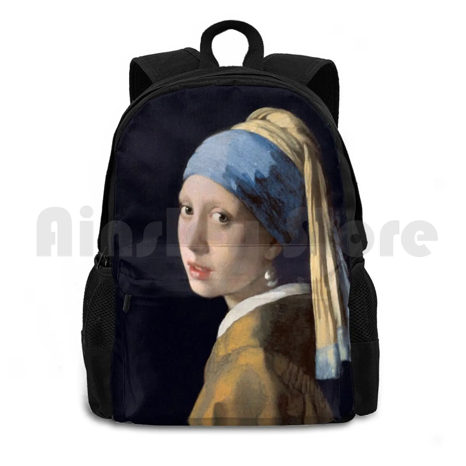 Girl With A Pearl Earring Outdoor Hiking Backpack Riding Climbing Sports Bag Vermeer Fine Art Vintage Fashion Earring Womens