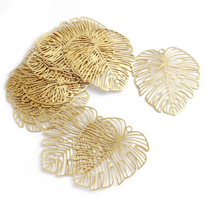 10pcs Raw Brass Filigree Leaves Hollow Large Leaf Charms Pendant For Earrings Necklace Jewelry Women Findings Making 44x49mm