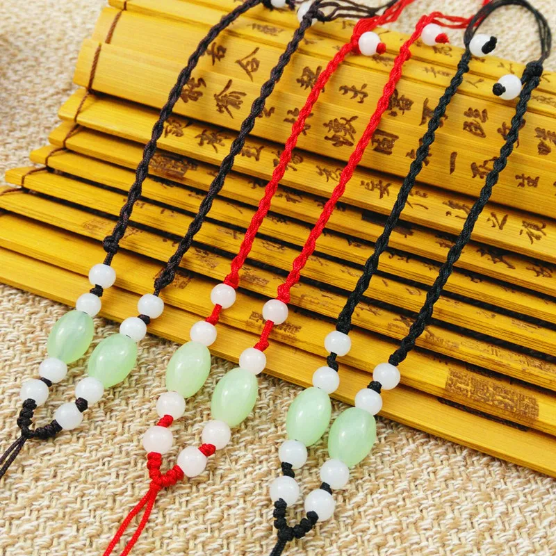 Great Green Bead Necklace Hand-Knitted Pendant Jadeite Hanging Rope DIY Accessories