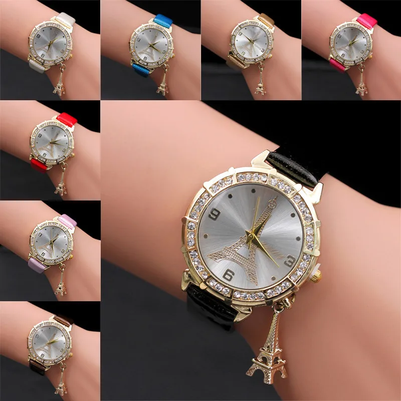 2020 Charm Watches Fashion Paris Eiffel Tower Watches Women Pink Leather Band Quartz Watches Clock Relogio Feminino Reloje Mujer