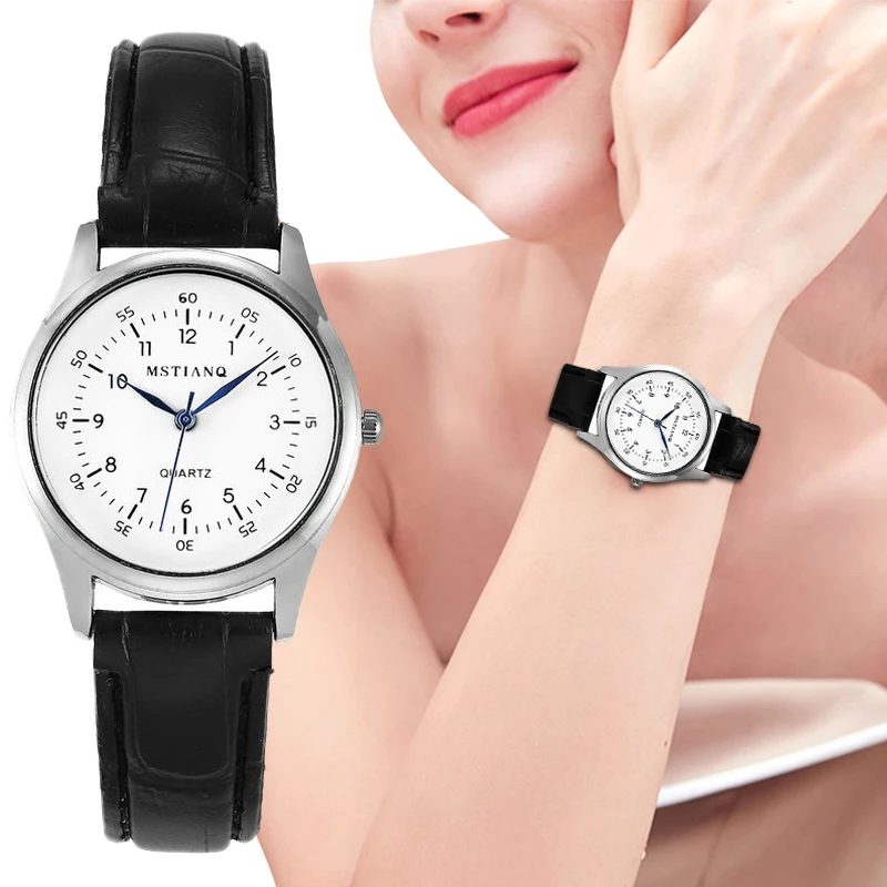 Pop Women Watches Simple Vintage Small Dial Watch Sweet Leather Strap Outdoor Sports Wrist Analog Quartz Clock Gift Lady Watch