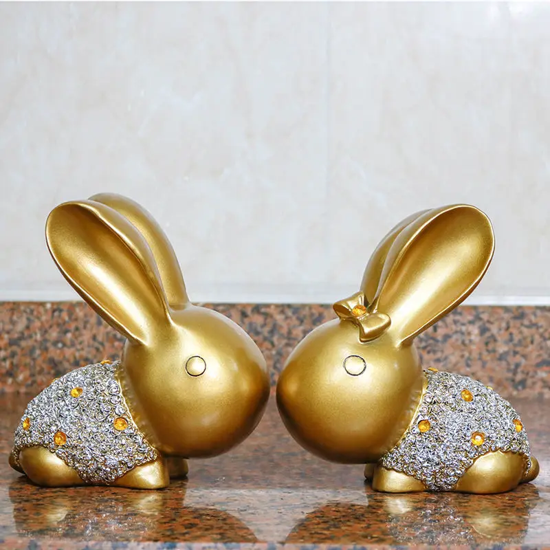 

Modern Cute Couple Bunny Resin Accessories Home Livingroom Cabinet Sculptures Decoration Study Room Desktop Sculpture Ornaments