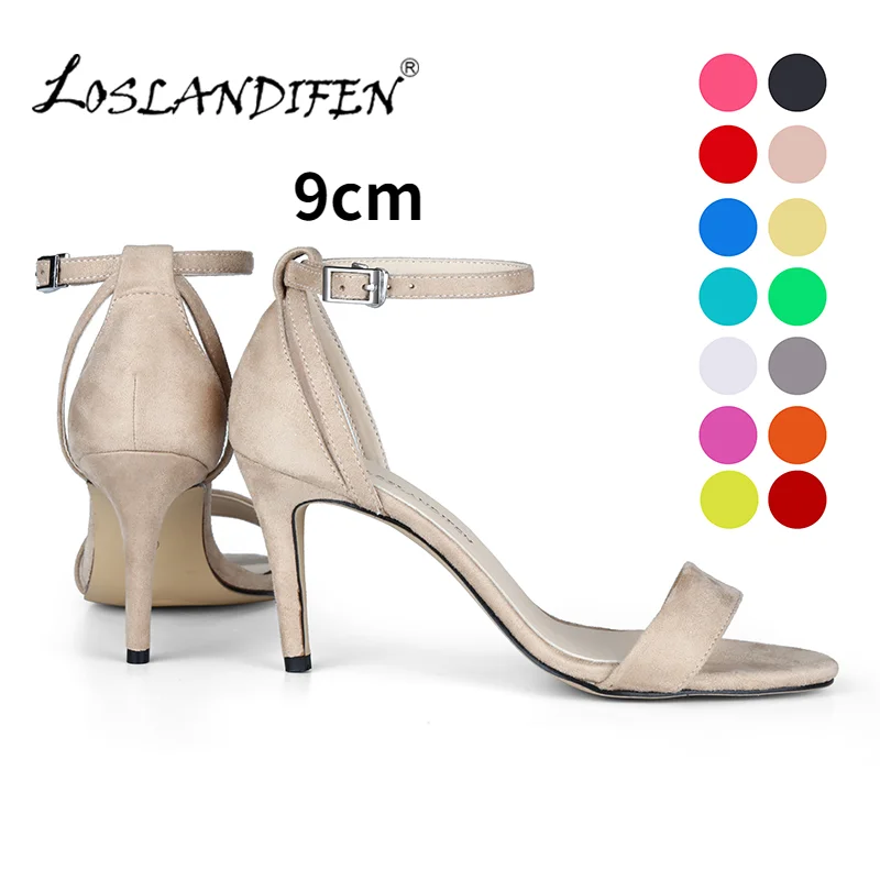 Sandali da donna Sexy 9cm Summer Office tacchi alti sottili punta aperta cinturino alla caviglia sandalo classico partito fibbia velluto scarpe da