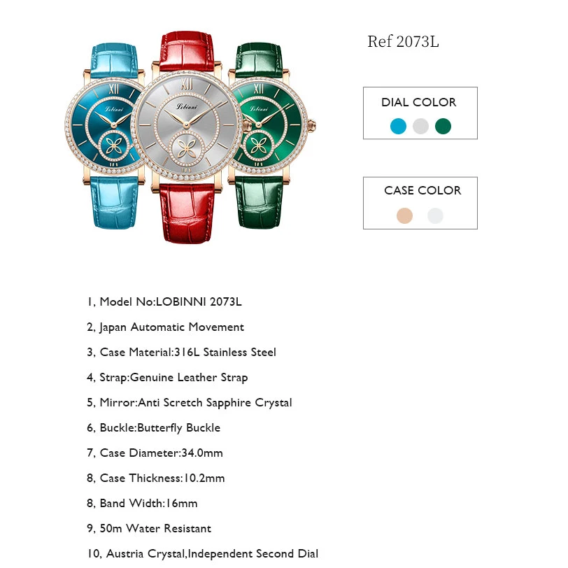 LOBINNI женские роскошные часы модные мужские автоматические часы с автоподзаводом механические наручные часы сапфировое зеркало австрийский хрустальный безель