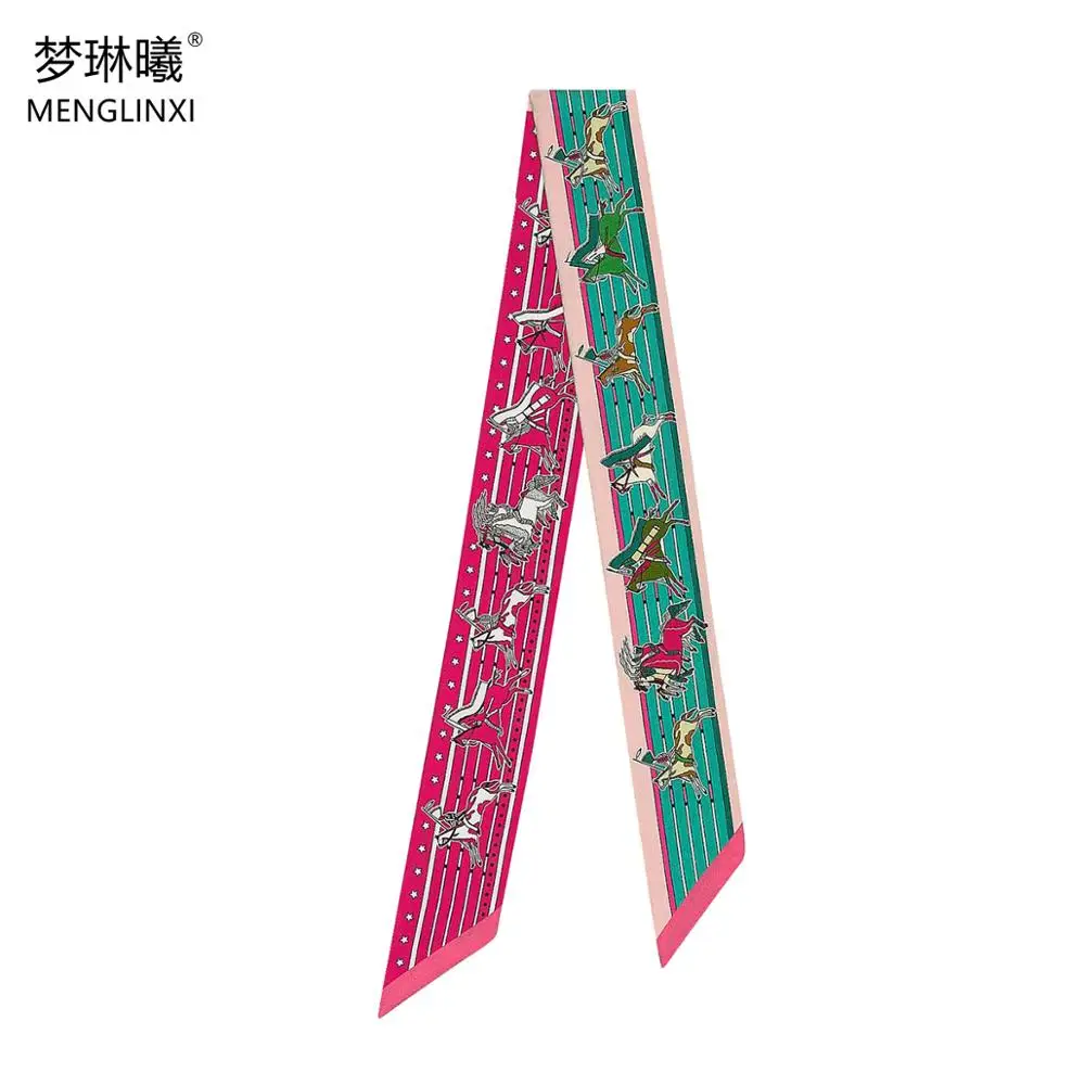 2023 Brand Design Horse Skinny Scarf Women Fashion Bag Scarves Hair Neck Silk Scarf For Ladies Striped Foulard Headband