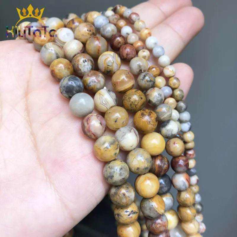 Natural Crazy Agates Stone Beads Round Loose Spacer Beads For Jewelry Making DIY Bracelet Accessories 15\'\' Strands 4/6/8/10/12mm