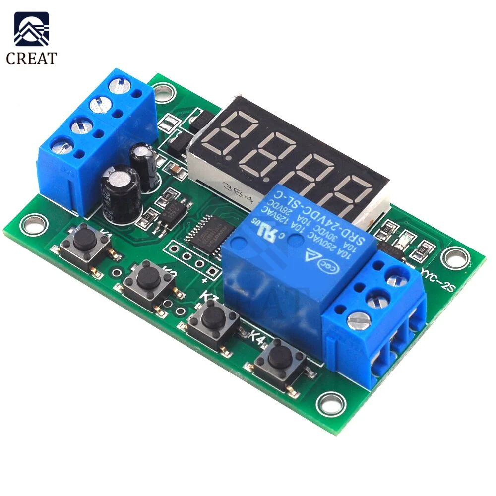 YYC-2S Delay Relay Module Led Display Adjustable Programmable 5V/24V Fixed Time Decoupling Pulse Cycle Power Off Trigger