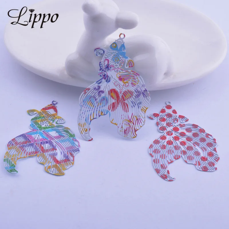 12pcs AB5587 32*49mm  Painting Fish Charms Brass Colorful Animal Pendant DIY  Jewelry Earring  Findings