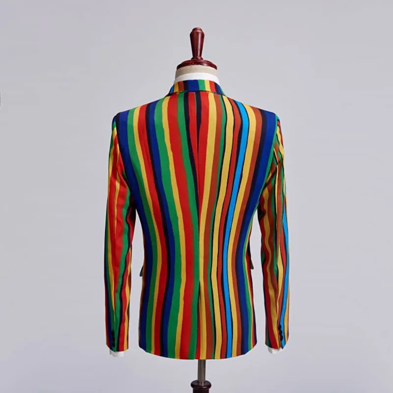 Colorful Stripe Tuxedo Blazers Bar Men Singer Stage Performance Coat Male Host Evening Party Nightclub Costume