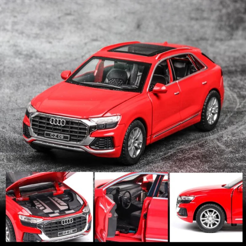 Alta Simulação Audi Q8 SUV Car Model para crianças, som e luz, puxar para trás, brinquedo de liga, presentes para crianças, 1:32