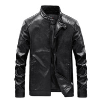 PU leather jacket men spring and autumn windproof slim stand collar coat fashion zipper 3 color stitching clothing Free Shipping