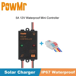 PowMr 5A 12V IP67 Waterproof Solar Charger and Discharge Controller Load Working for 24 Hours with Max Solar Input 22V Regulator