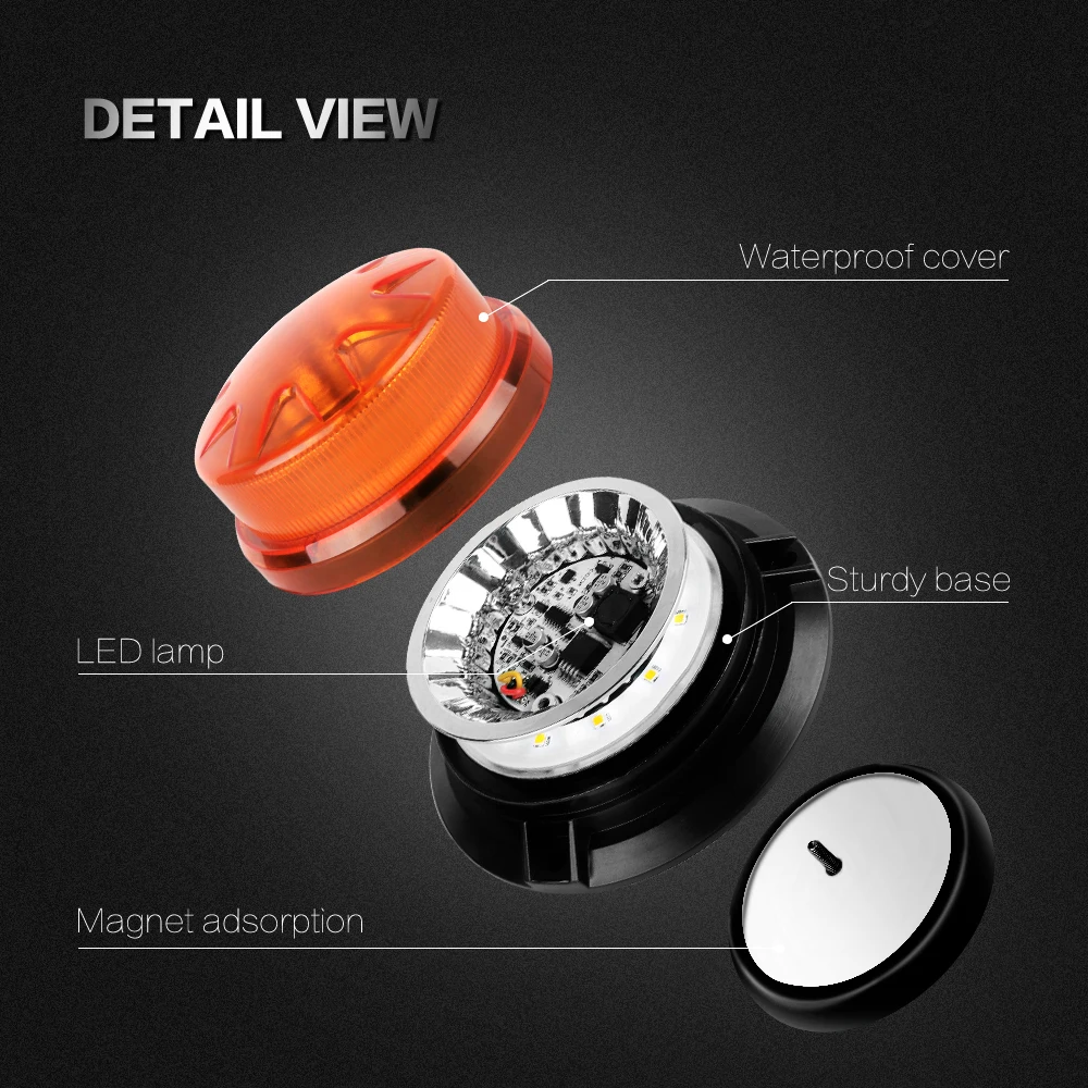 Bogrand LED Rotating Flashing Strobe Light Amber Emergency Truck Warning Lamp 9-28V Indicator Magnetic Signal Beacon Lights