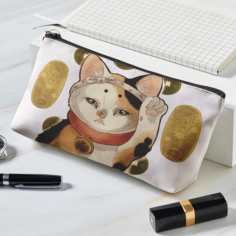 Cute Cartoon Lucky Cat Travel Cosmetic Bag Makeup Case Women Zipper Make Up Handbag Organizer Storage Pouch Toiletry Wash Bags