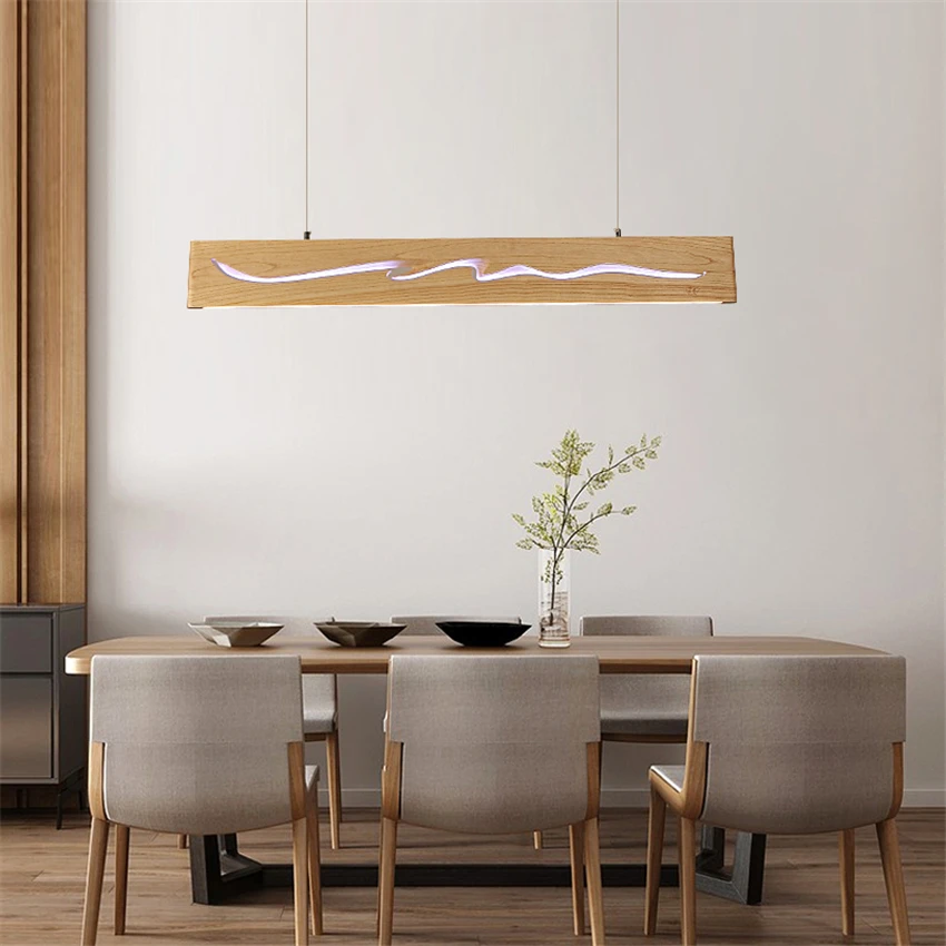Modern Chinese Wood-art Pendant Lights Nordic Long Strip Lamps Dining Room Restaurant Bar Bar Tea Room Study Zen Hanging Lights