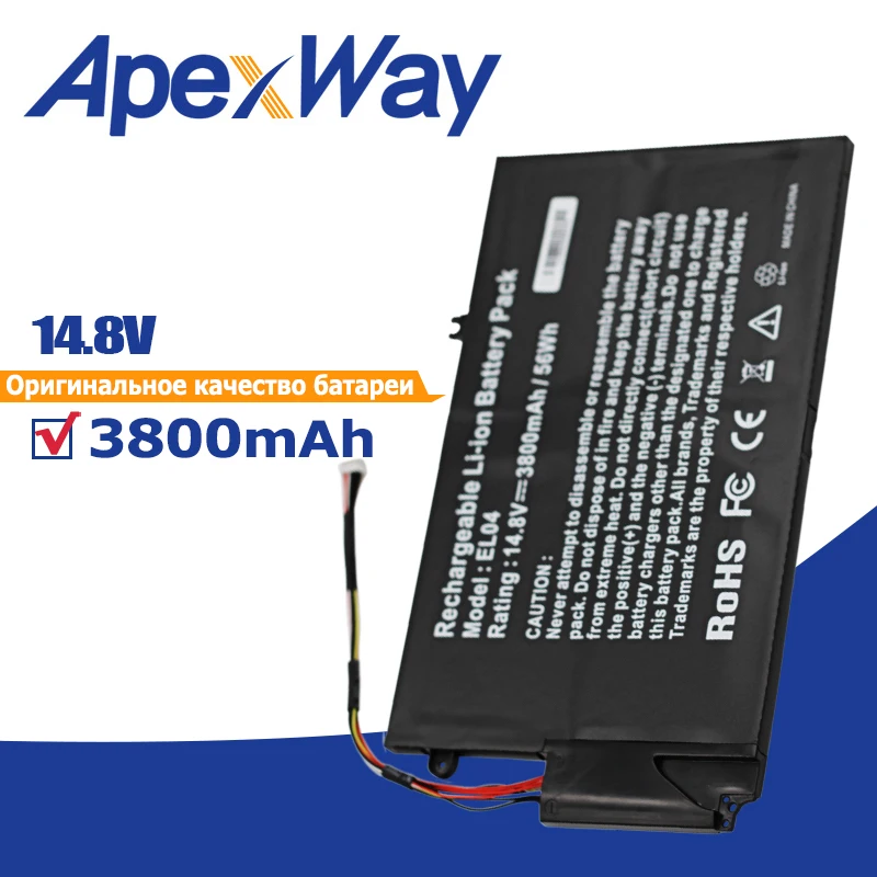 Apexway 56Wh Laptop Battery EL04 EL04XL ELO4XL HSTNN-IB3R UB3R TPN-C102 For HP ENVPR4 I5-3317U ENVY 4 4T-1000 Envy TouchSmart 4