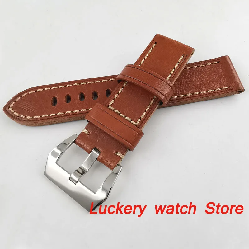 24mm brown Leather strap fit military men's watch-BD02