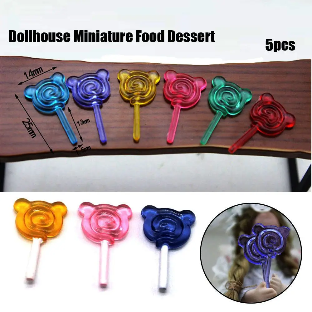 5 Pcs 1:12 Miniature Lollipop Food Dessert Sugar Mini Candy for Doll House Kitchen Furniture Toys Dollhouse Accessories Kid Gift