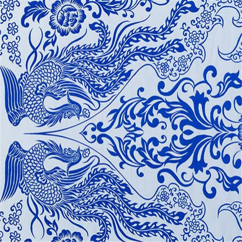 75x100cm Good Quality Jacquard Pattern Blue and White Porcelain Design Brocade Polyester Fabrics for New Year Gift