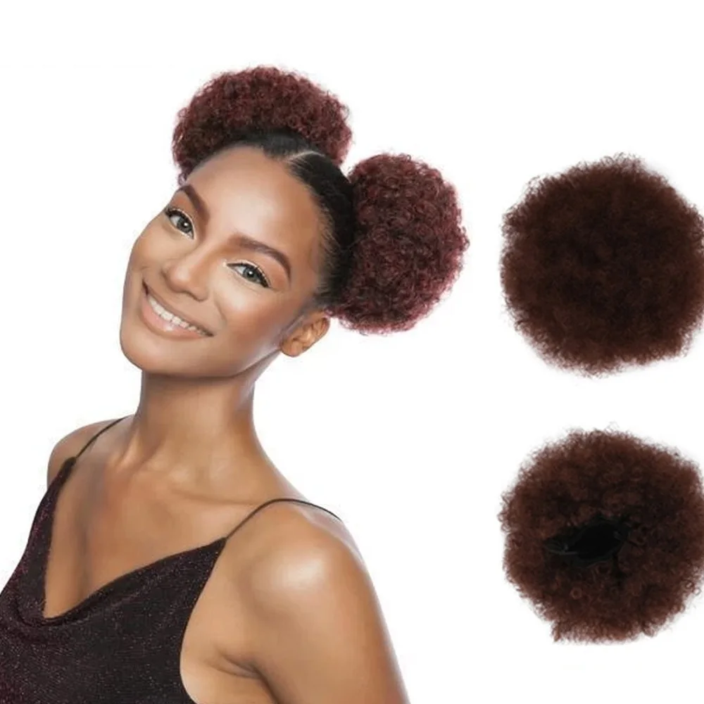 6inch High Afro Puff Synthetic Hair Bun Chignon Hairpiece For Women Drawstring Ponytail Kinky Curly Clip in Extensions