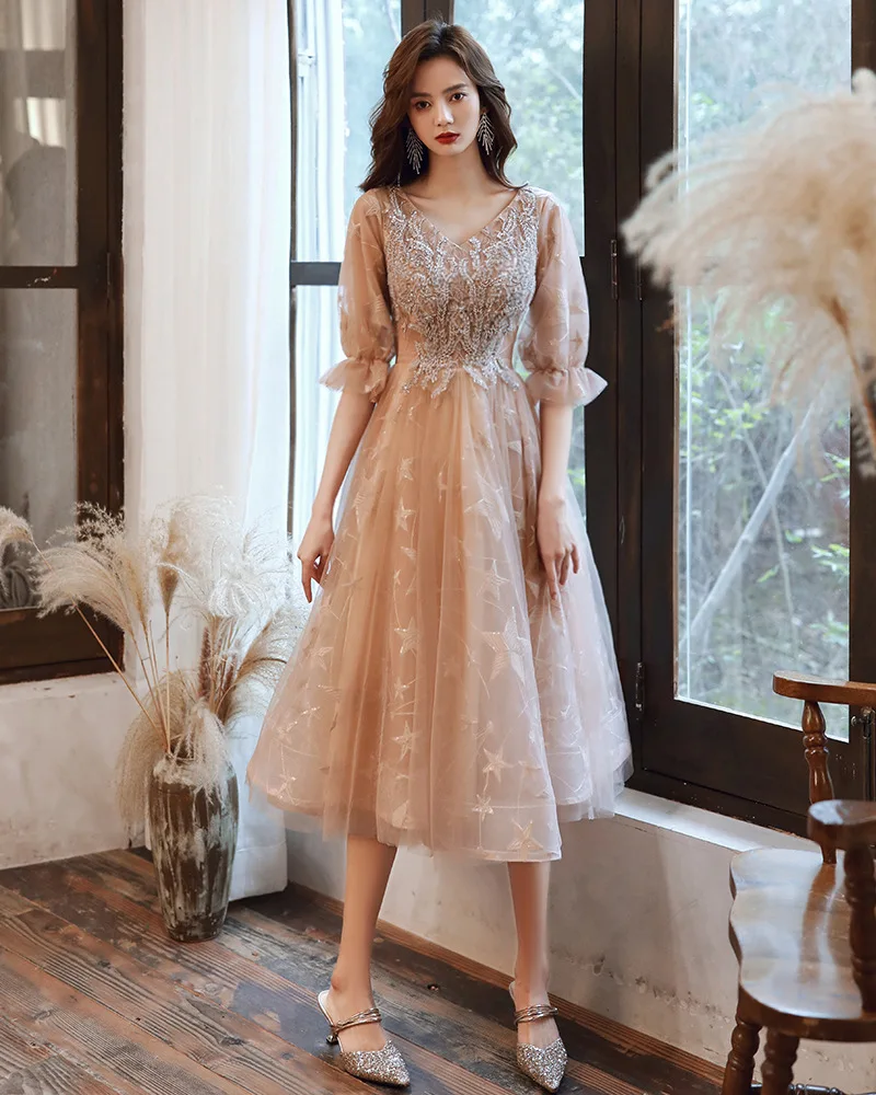 Champagne V-Neck 3XL Female Sexy Cheongsam Slim Women Wedding Evening Dress Elegant Dresses Exquisite Qipao Robe De Soiree