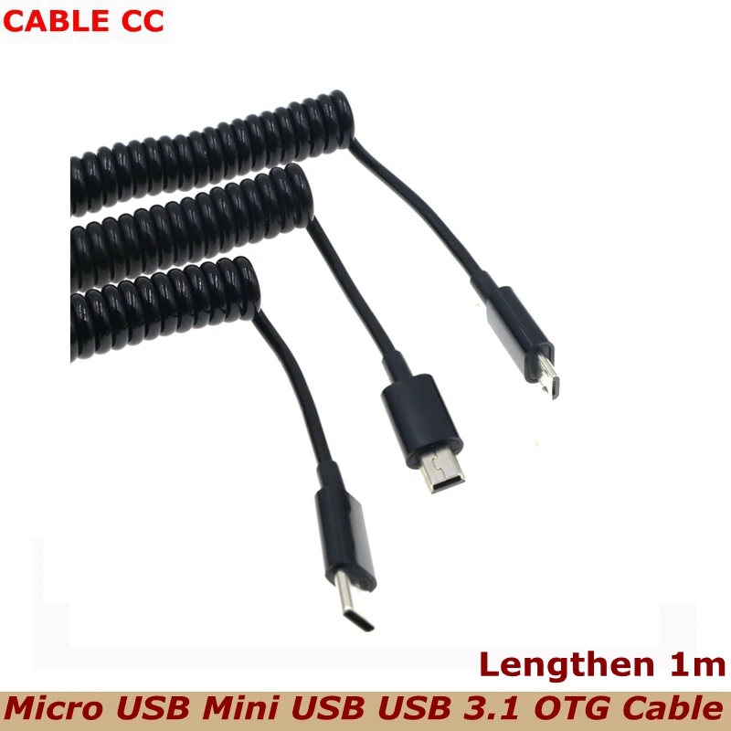 Tipo retrátil c da mola do carro para micro mini cabo otg usb apropriado para samsung xiaomi huawei cabo de carregamento cabo de dados led