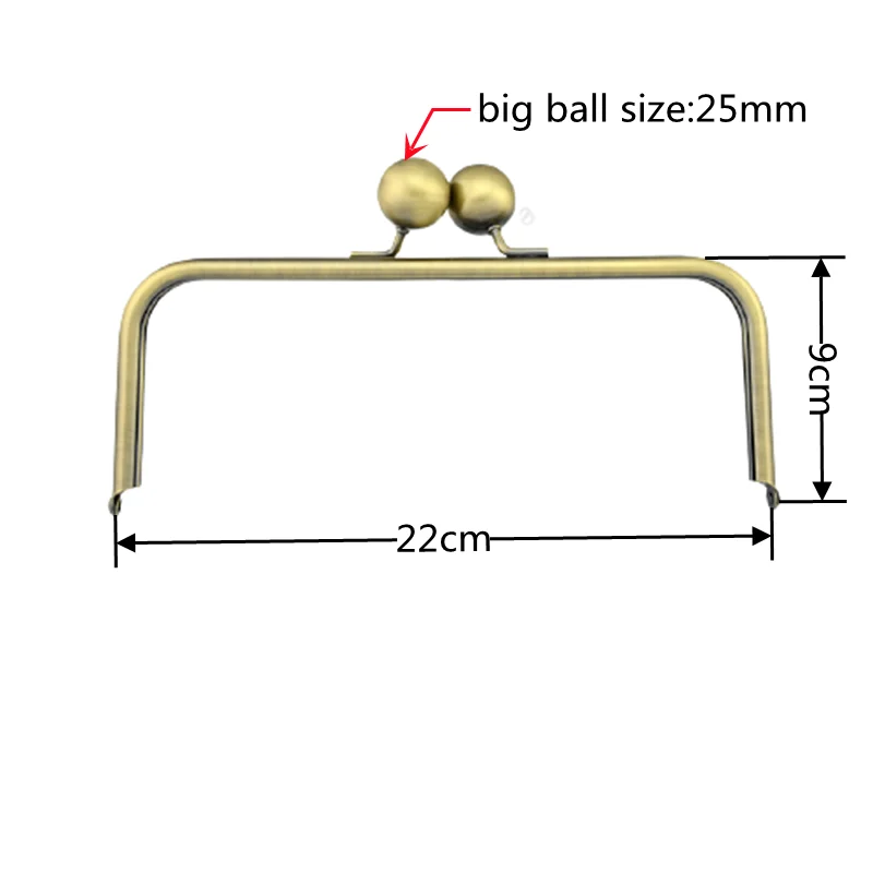 High-Quality 22CM Square Round Tube Big Bead Head 25mm Brass/Silver/Gun Color DIY Accessories Handbag Handle Metal Purse Frame