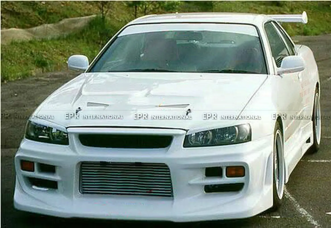 For Nissan Skyline R34 GTR JUN Style FRP Fiber Black or Grey Unpainted Front Bumper Exterior Body Accessories kit