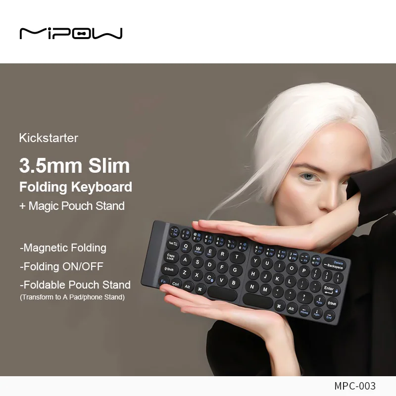 MIPOW Slim Folding Keyboard For iPad iPhone Bluetooth Wireless Keyboard With Magic Pouch Stand Foldable keyboard Laptop gifts