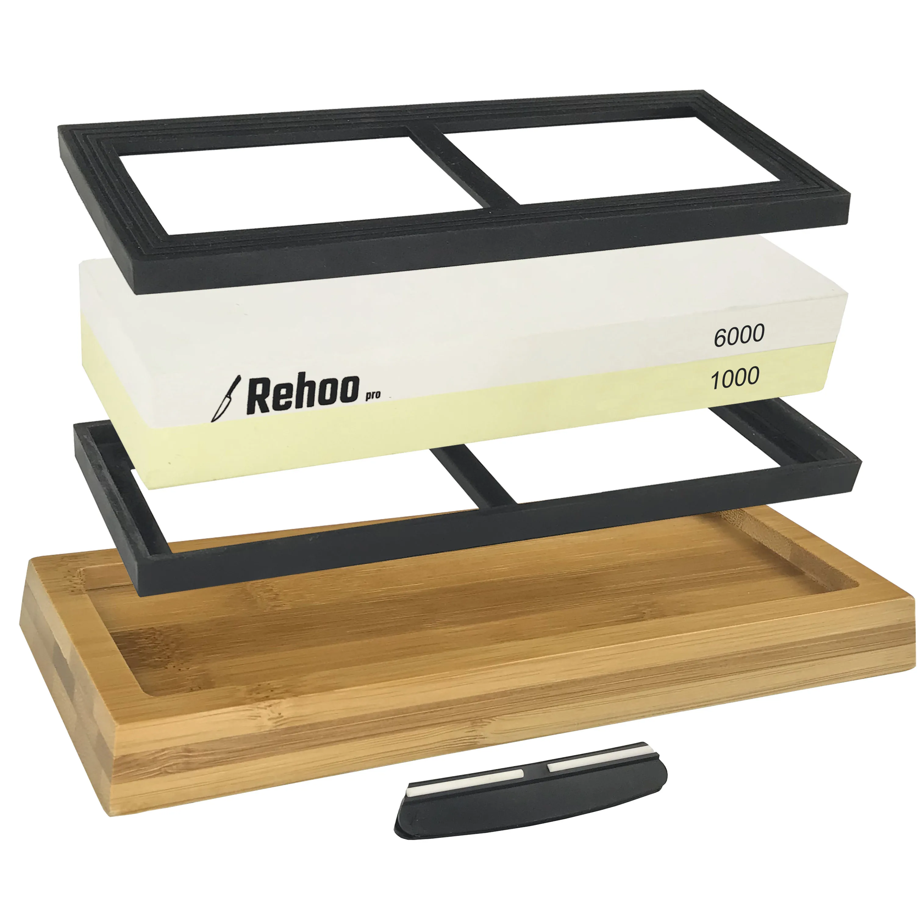 

Rehoo Double-sided Sharpening Stone 1000/6000 Mesh + Non-slip Bamboo Base + Double Rubber Pad + Fixed Angle Guide Rail