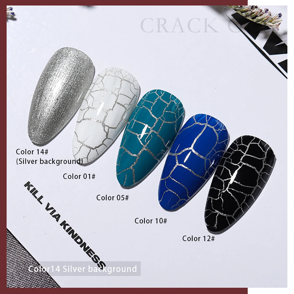 Vendeeni 15 Color Automatic Crack Gel Nail Polish Tortoise Shell Shape UV Soak Off Gel Lacquer Polish Crack Nail Art Gel Varnish