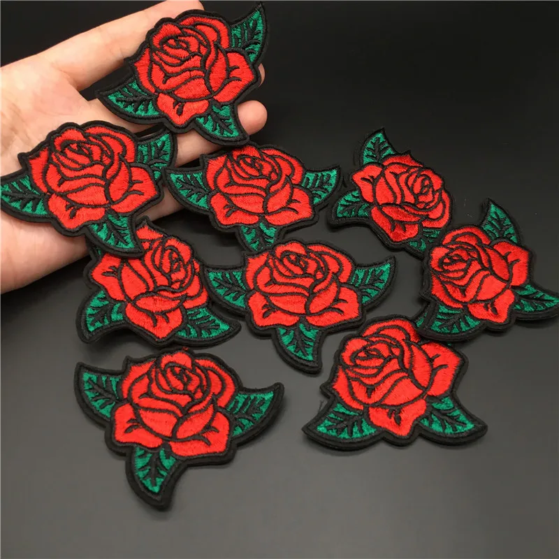 1PCS Rose Size: 6.1x6.0cm Iron on Patch for clothes Embroidery Badge Diy Sewing on Sticker Flower Applique Stripe for Clothing