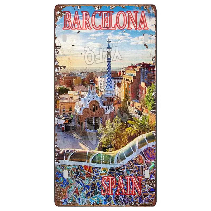 【YZFQ】30X15CM Spain City  Seville Vintage Metal Sign Barcelona Travel Souvenir  Wall Bar Home Shop Decor Plaques Poster DC-1054B