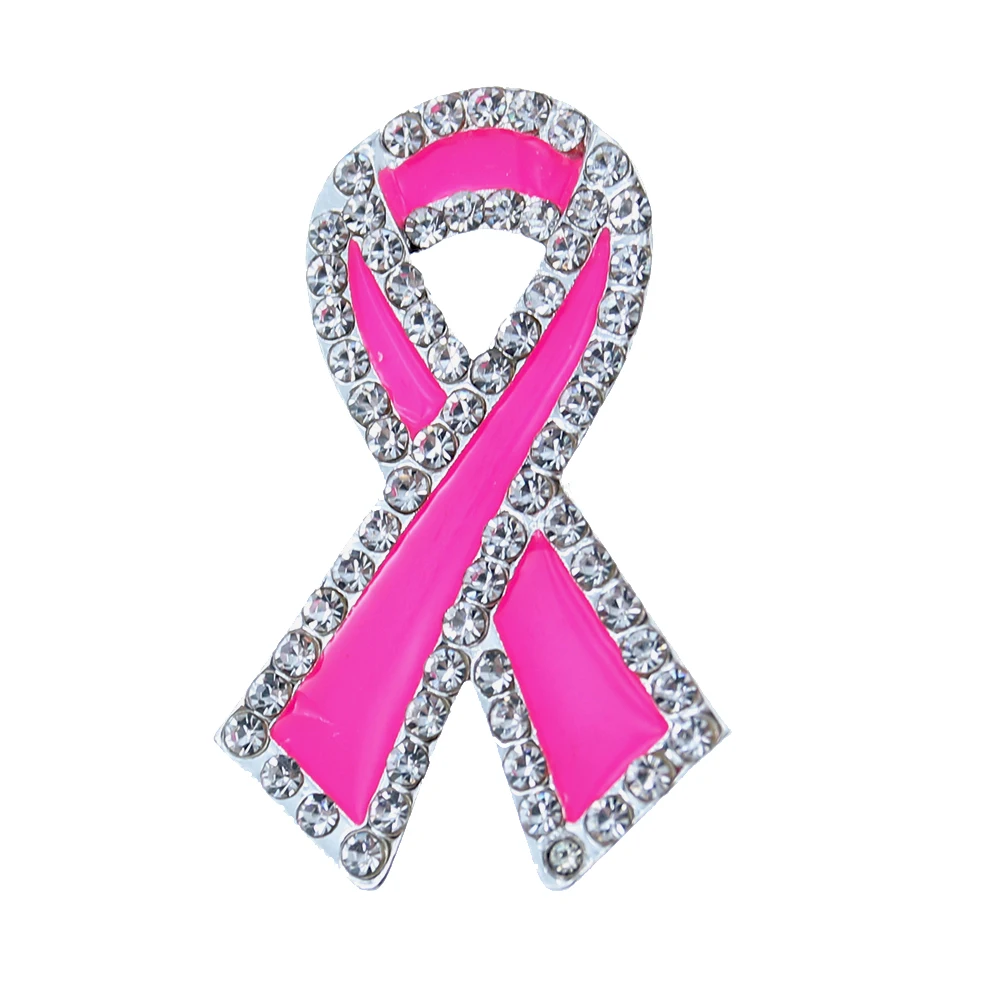 100/200pcs/Lot Pink Purple Enamel Crystal Ribbon Breast Cancer Awareness Pin Brooch