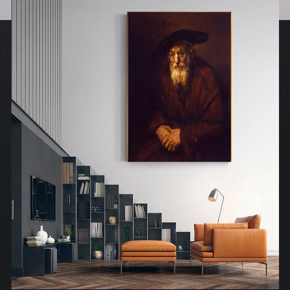 Portrait of an Old Jewish by Rembrandt Canvas Oil Painting Famous Artwork Poster Picture Wall Decor Home Living room Decoration