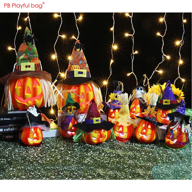 Saco brincalhão halloween abóbora lanterna luz oco abóbora light-up brinquedos festa casa ornamentos decoração do quarto criativo ab09