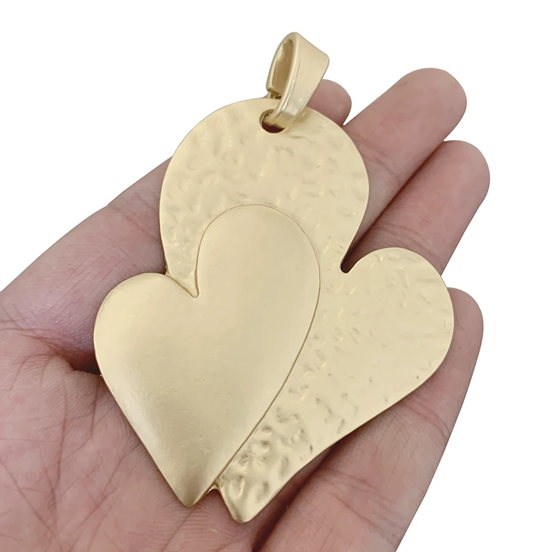 1 x Large Double Hearts Matt Gold Color Charms Pendants for Necklace Jewelry Making Accessories 78x54mm