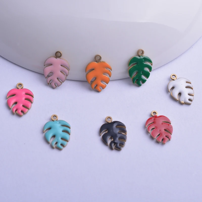 30 Stück 9*13mm beidseitig emaillierte Monstera-Anhänger aus Kupfer, Pflanzenblatt-Anhänger für DIY-Schmuckherstellung – Detail 3