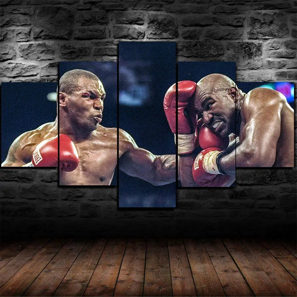 Mike Tyson Evander Holyfield Boxing 5 Panel Canvas Picture Print Wall Art Canvas Painting Wall Decor for Living Room No Framed