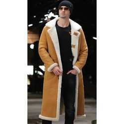 X-Long Genuine Sheep Shearling Jacket Real Fur Lining Sheep Skin Coat Male Winter Warm Jacket Men Fur Handsome Long Overcoat