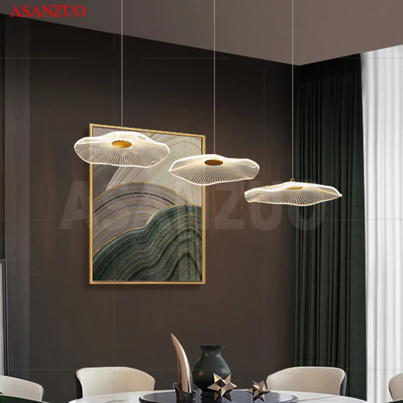 Nordic single head Lotus leaf pendant lamp bedroom bedside dining room living room stairwell modern LED art hall decor light