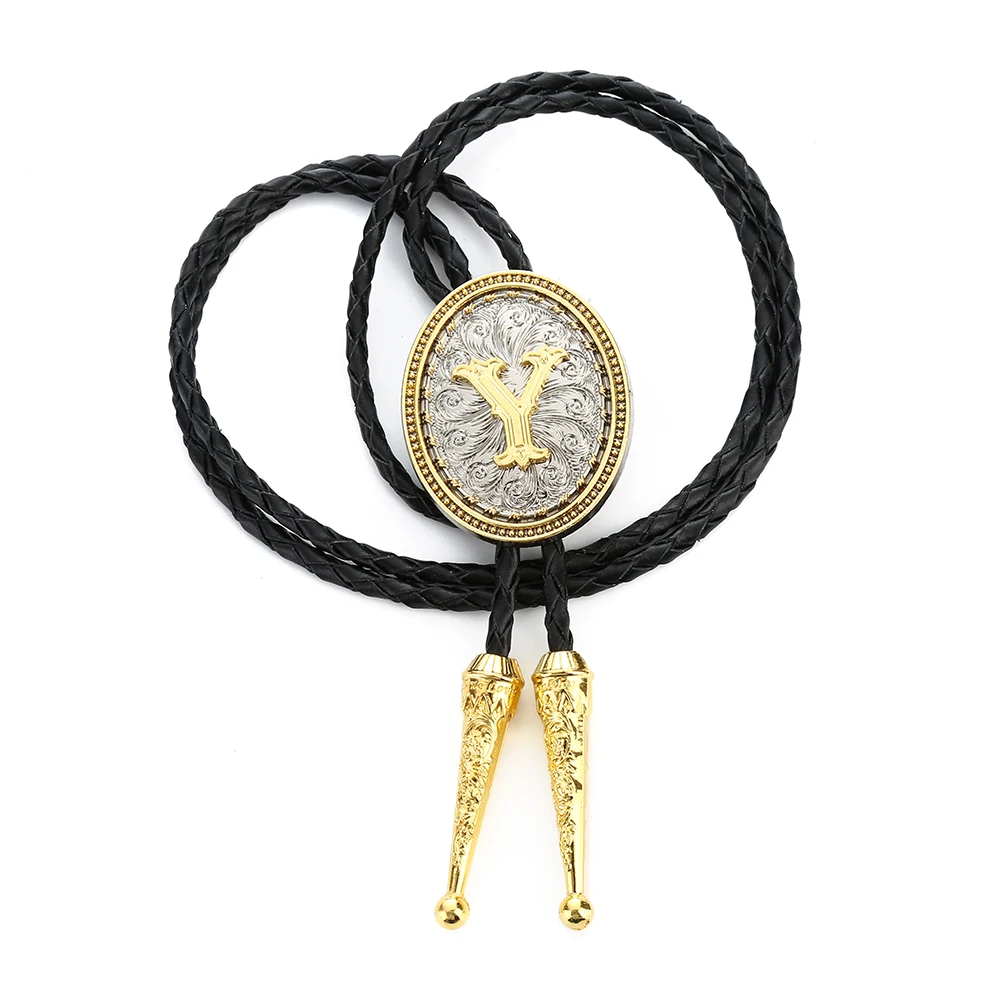 26 Initialen Western Cowboy Bolo Tie Zinklegering Twee-Kleur Plating Proces Lederen Kraag Touw Mannen En Vrouwen Pak accessoires