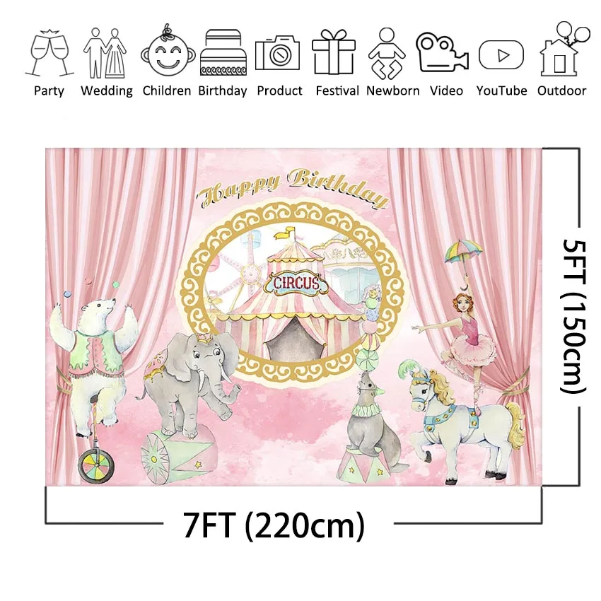 Latar belakang ulang tahun sirkus untuk fotografi tenda merah muda spanduk dekorasi pesta putri perempuan latar belakang untuk Studio foto panggilan foto