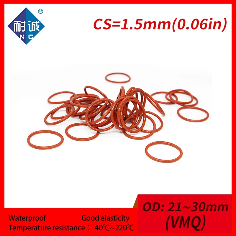 

5PCS/lot Silicone rubber o-ring Red VMQ CS 1.5mm OD21/22/23/24/25/26/27/28/29/30mm O Ring Gasket Silicone O-ring waterproof